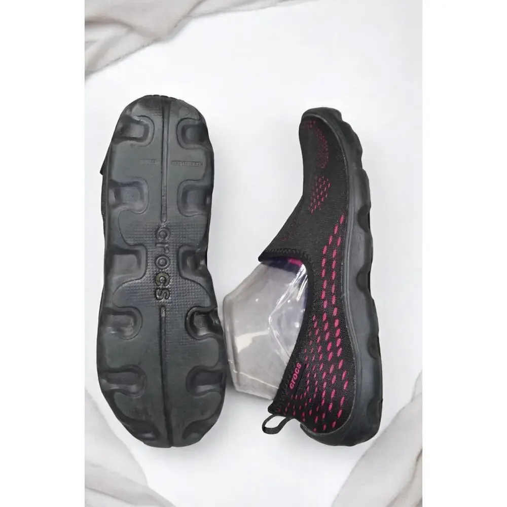Crocs Water Shoes Women 8 Black Pink Mesh Slip On Beach River Travel Comfort